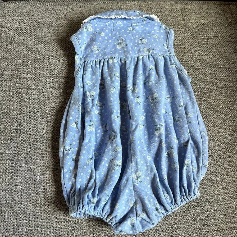 All Mine Collection Vtg Baby Girls Sz 12 Months Purple Floral Bubble Romper Y2K
